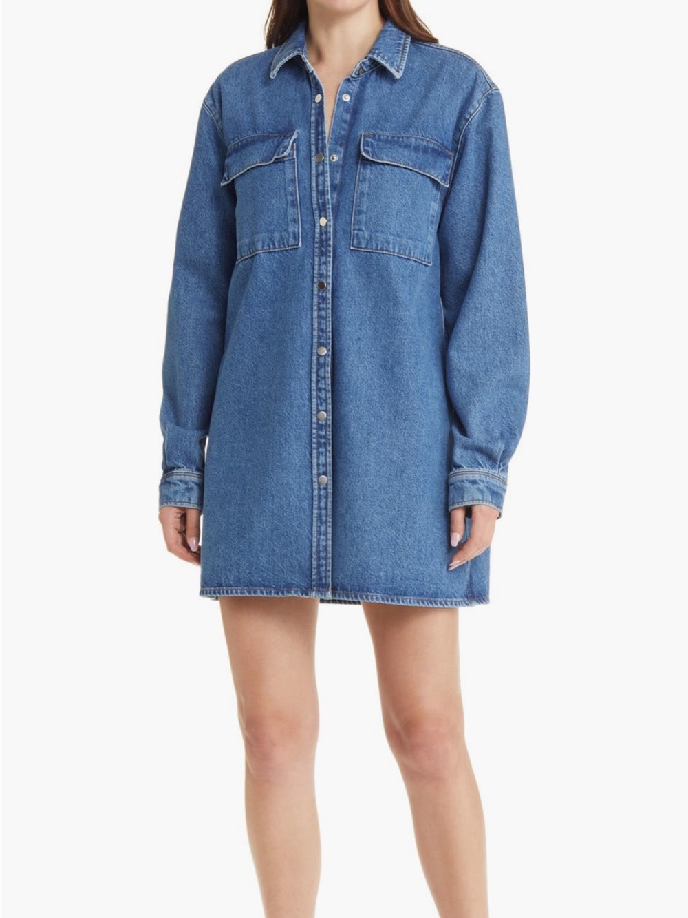 FRAME The A line Long Sleeve Denim Shirt Dress XS